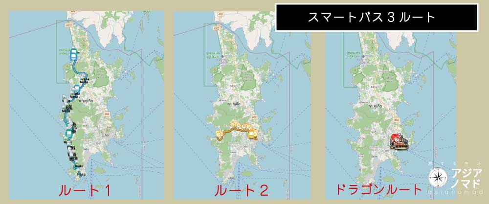 スマートバスのルート３つ